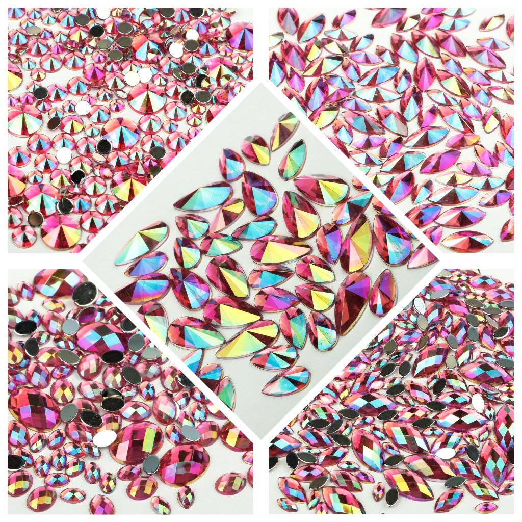 "Hot Pink" 10g Bag of Flat Back Face Gems in a Choice of Shapes