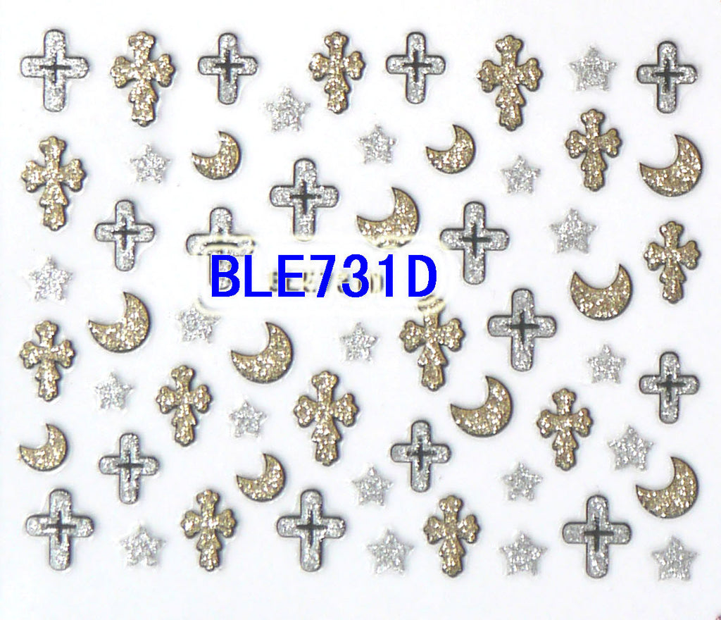 Halloween Glitter Crosses Stars Moons 3D Nail Art Stickers Decals