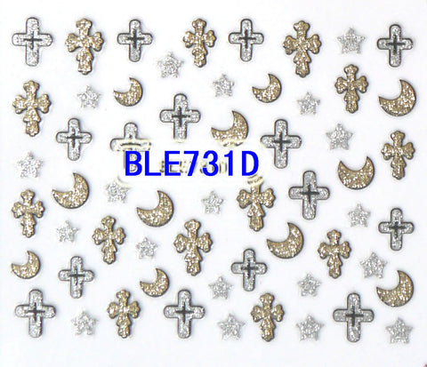 Halloween Glitter Crosses Stars Moons 3D Nail Art Stickers Decals
