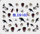 Halloween Glitter Black Crow Gold Spiders B&W Skulls 3D Nail Art Stickers Decals