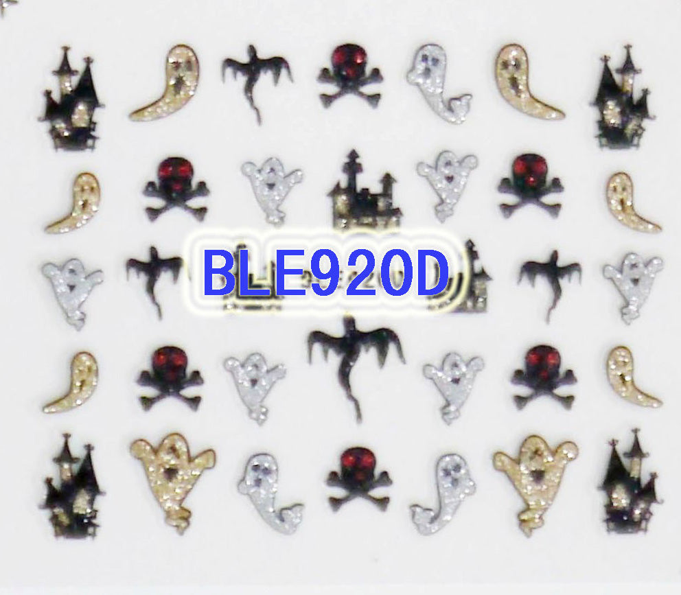 Halloween Gold Silver Glitter Ghost Skulls Castles 3D Nail Art Stickers Decals