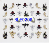 Halloween Gold Silver Glitter Ghost Skulls Castles 3D Nail Art Stickers Decals