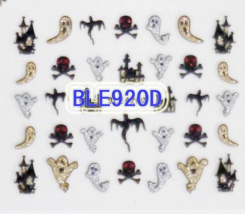 Halloween Gold Silver Glitter Ghost Skulls Castles 3D Nail Art Stickers Decals
