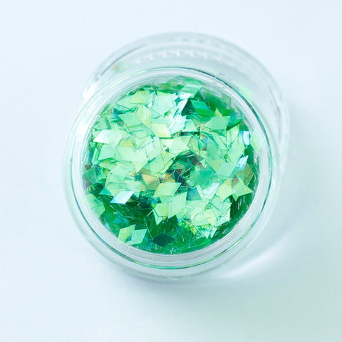 Iridescent Green Diamond Shape Face Glitter Size 1mm - 3mm