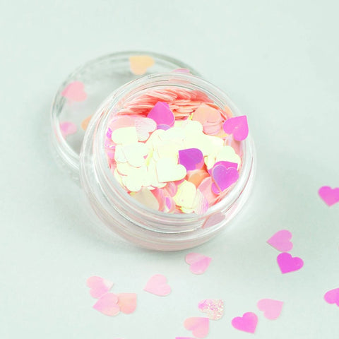 evol baby pink iridescent heart glitter pot