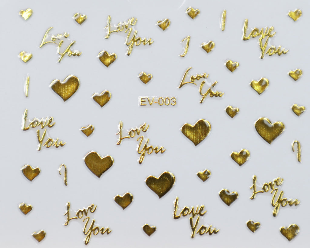 3D "Heart, I Love You" Metallic Letter Stickers in Gold, Silver, Rose Gold