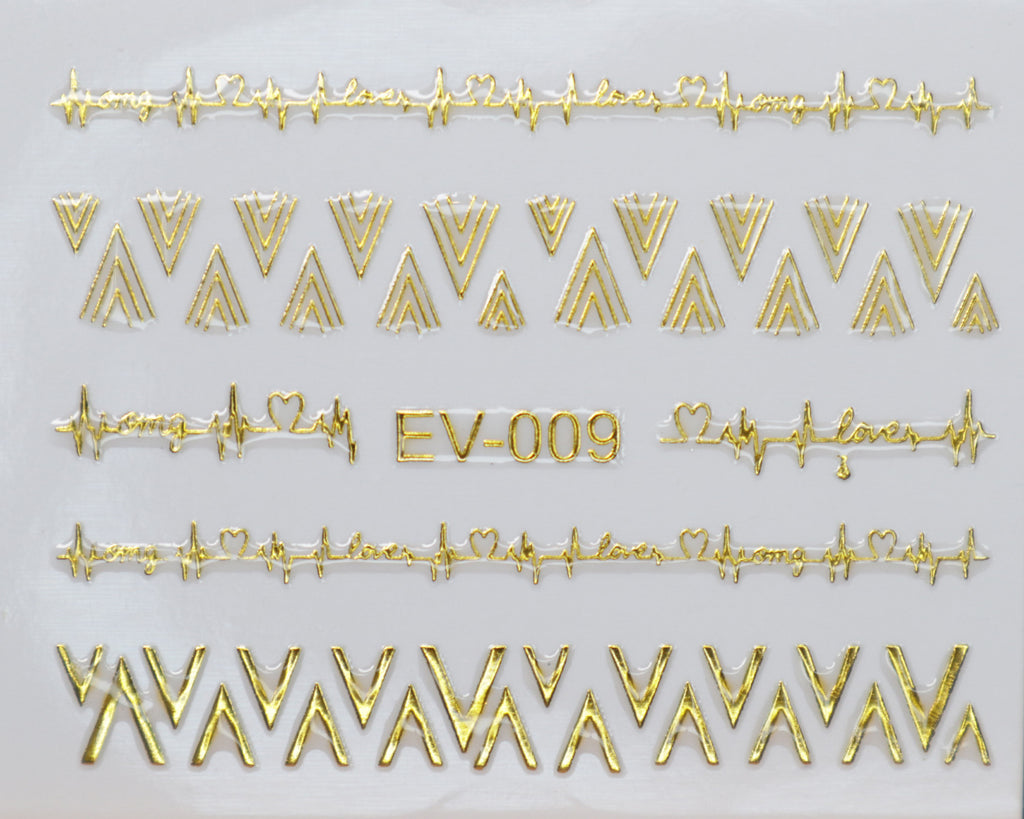 3D "Heart Beats, Triangle" Metallic Stickers in Gold, Silver, Rose Gold