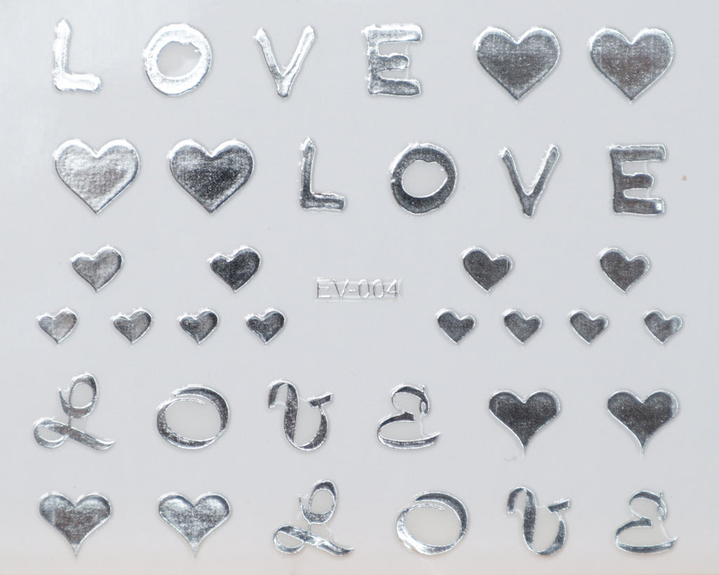 3D "Heart, L O V E" Metallic Letter Stickers in Gold, Silver, Rose Gold