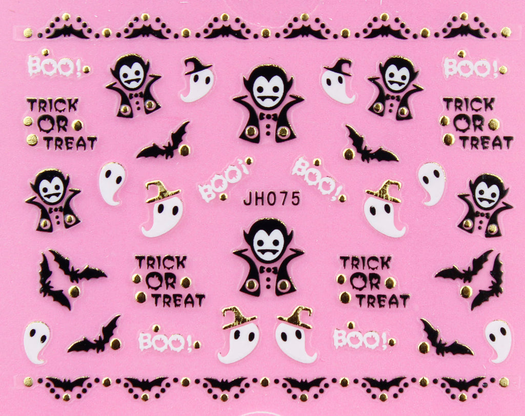 Halloween "Vampire, Bat, Ghost" Gold /  Silver 3D Nail Arts Sticker Decals
