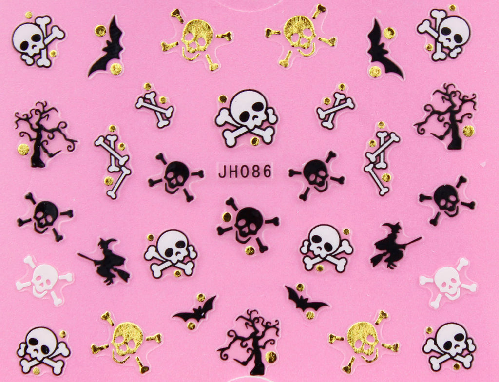 Halloween "Cross Bone Skull" Gold /  Silver 3D Nail Arts Sticker Decals