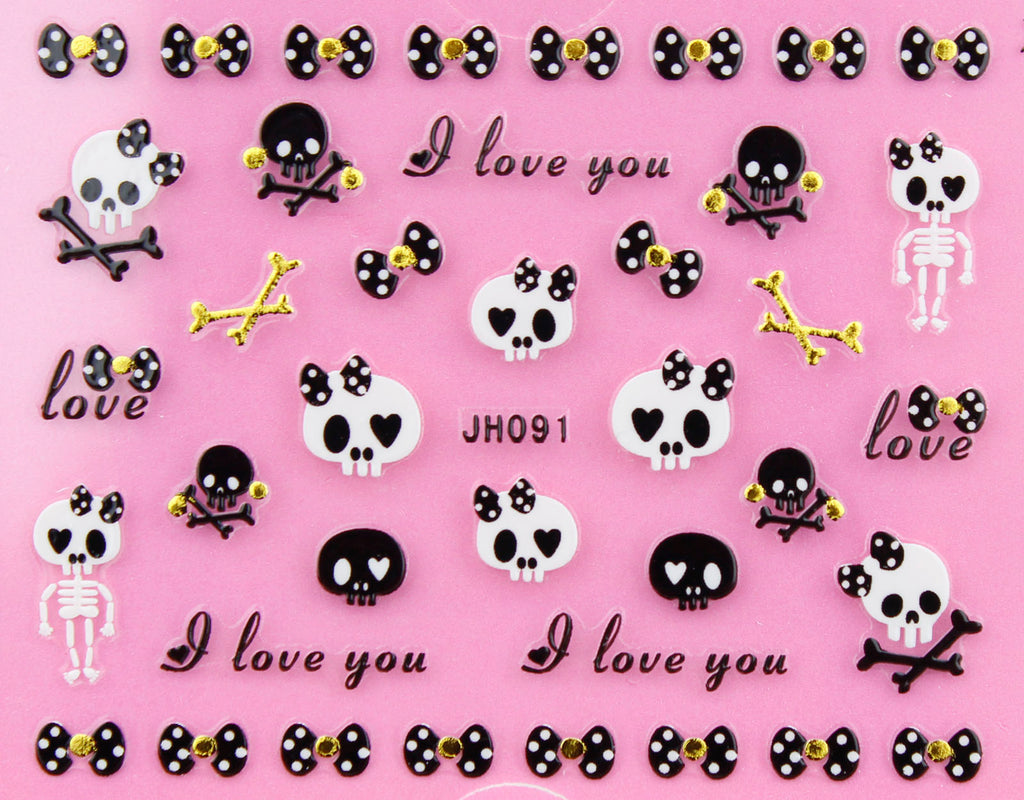 Halloween "Sugar Skull" Gold /  Silver 3D Nail Arts Sticker Decals