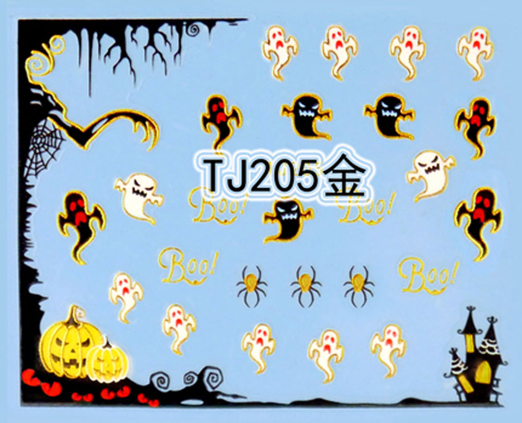 "Boo! Ghosts" Gold /  Silver Colourful Halloween 3D Nail Arts Sticker Decals
