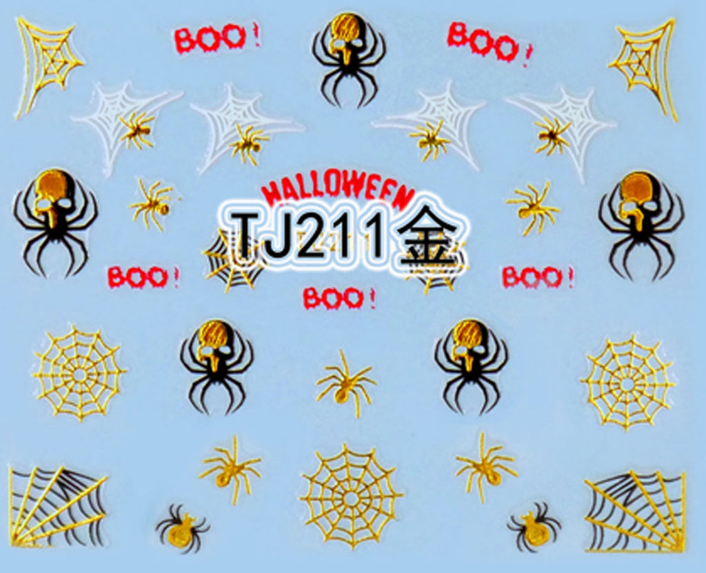 "Spider & Web" Gold /  Silver Colourful Halloween 3D Nail Arts Sticker Decals