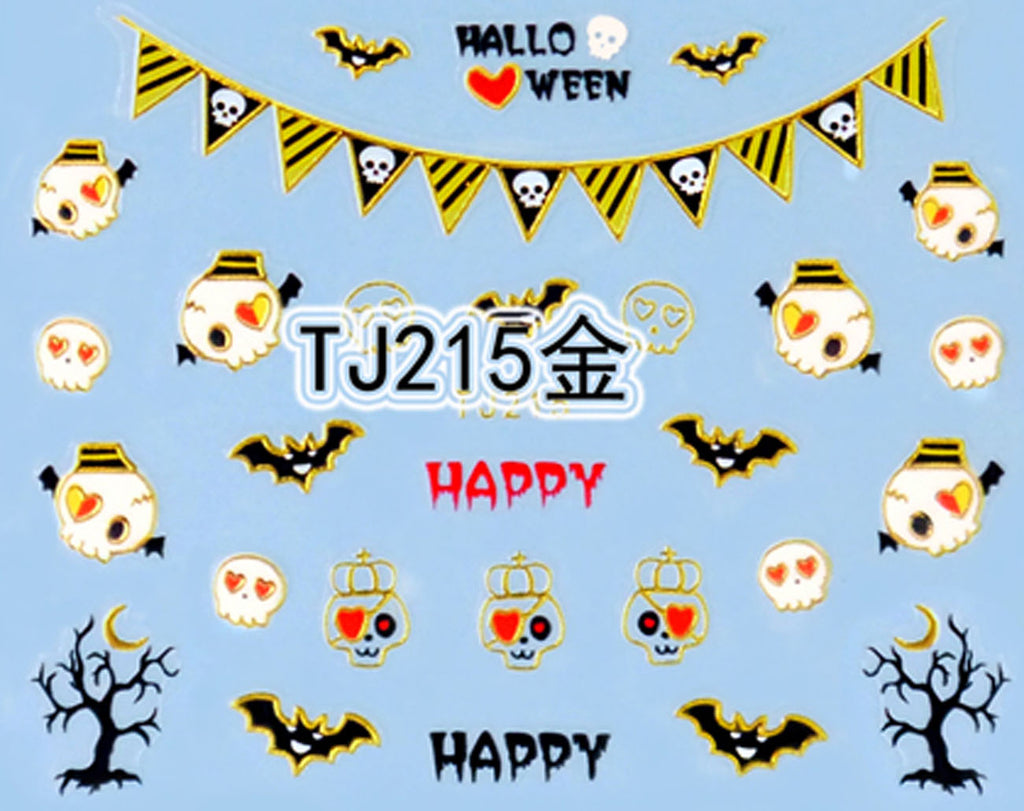"Sugar Pirate Skull" Gold /  Silver Colourful Halloween 3D Nail Arts Sticker Decals