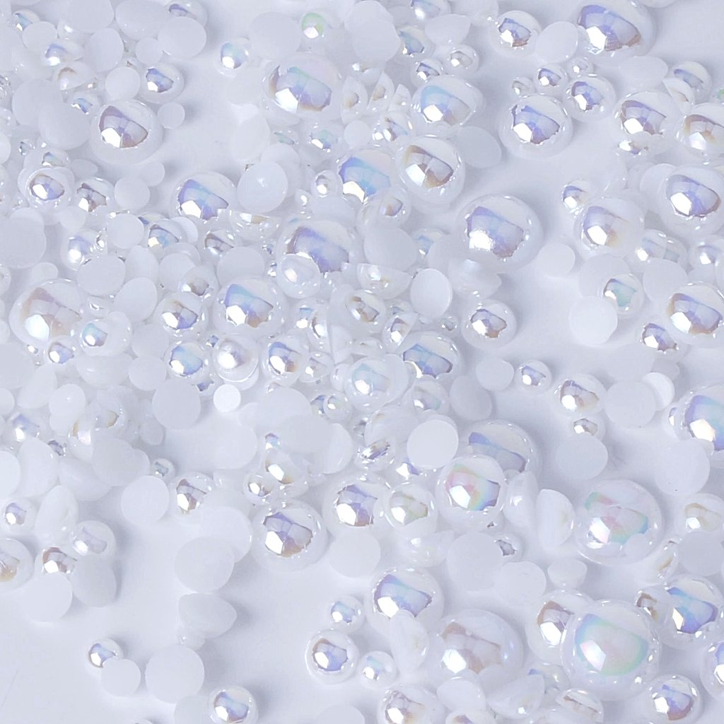 "Iridescent White" Flat Back Pearl Face Gems Size 2-12