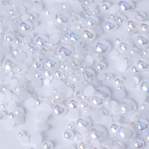 "Iridescent White" Flat Back Pearl Face Gems Size 2-12