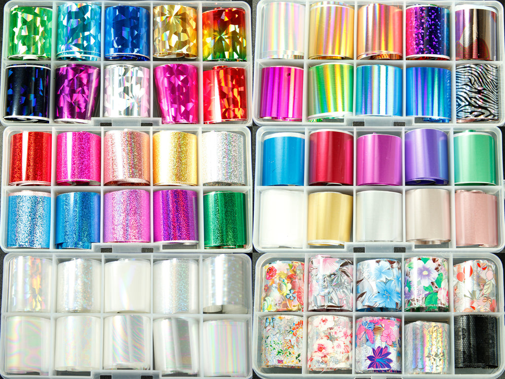 Box of 10 rolls of Nail Art Transfer Foils each 2.5cm x 1m