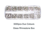 3000pcs Duo Colours Box ss3 - ss10 Nail Art UV Gel Glass Rhinestone Diamante Gem