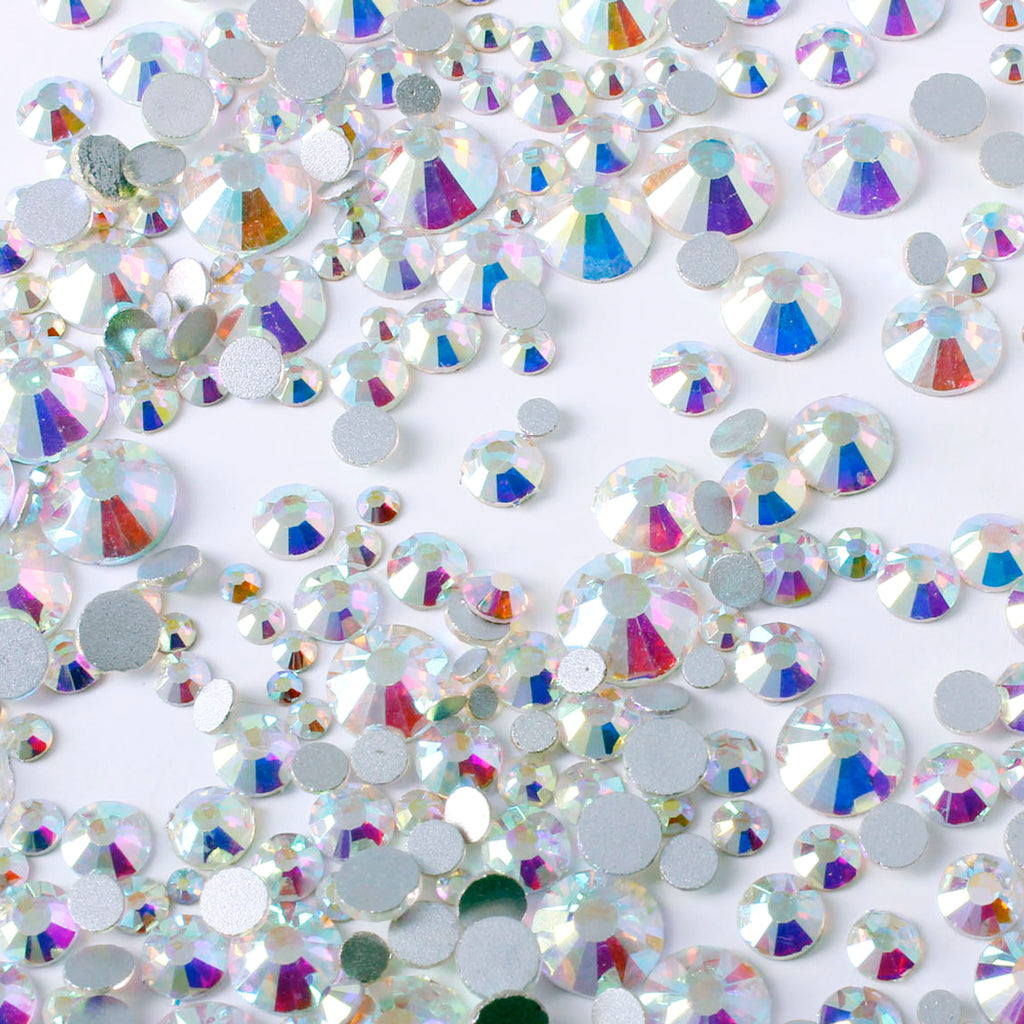 1000pcs Mixed Size ?€�Iridescent Clear?€‘ Glass Rhinestone Face Gems