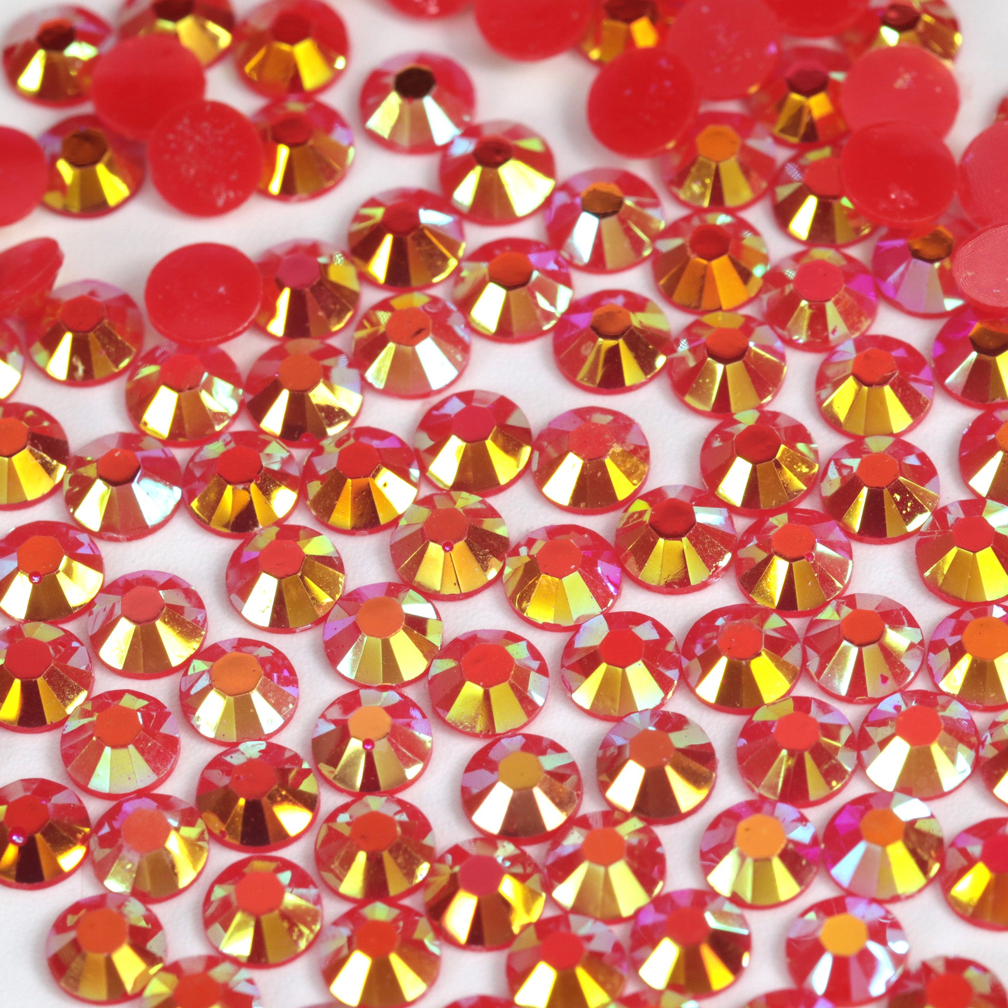 A10 Red Flat Back AB Iridescent Rhinestone Face Gems in 2-4mm