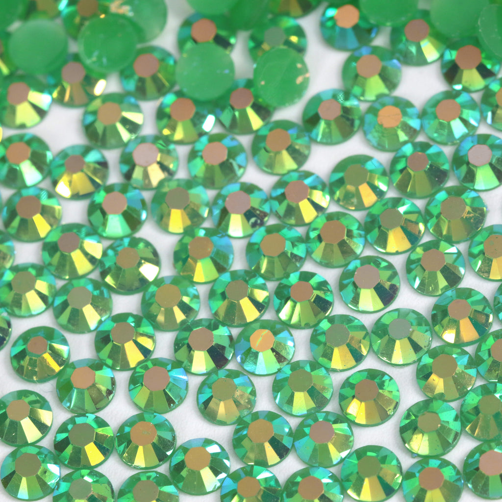 A12 Dark Green Flat Back AB Iridescent Rhinestone Face Gems in 2-6mm