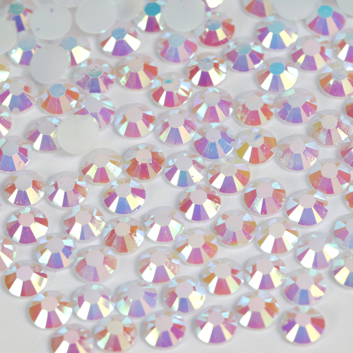 A14 Jelly White Flat Back AB Iridescent Rhinestone Face Gems in 2-6mm or mixed sizes