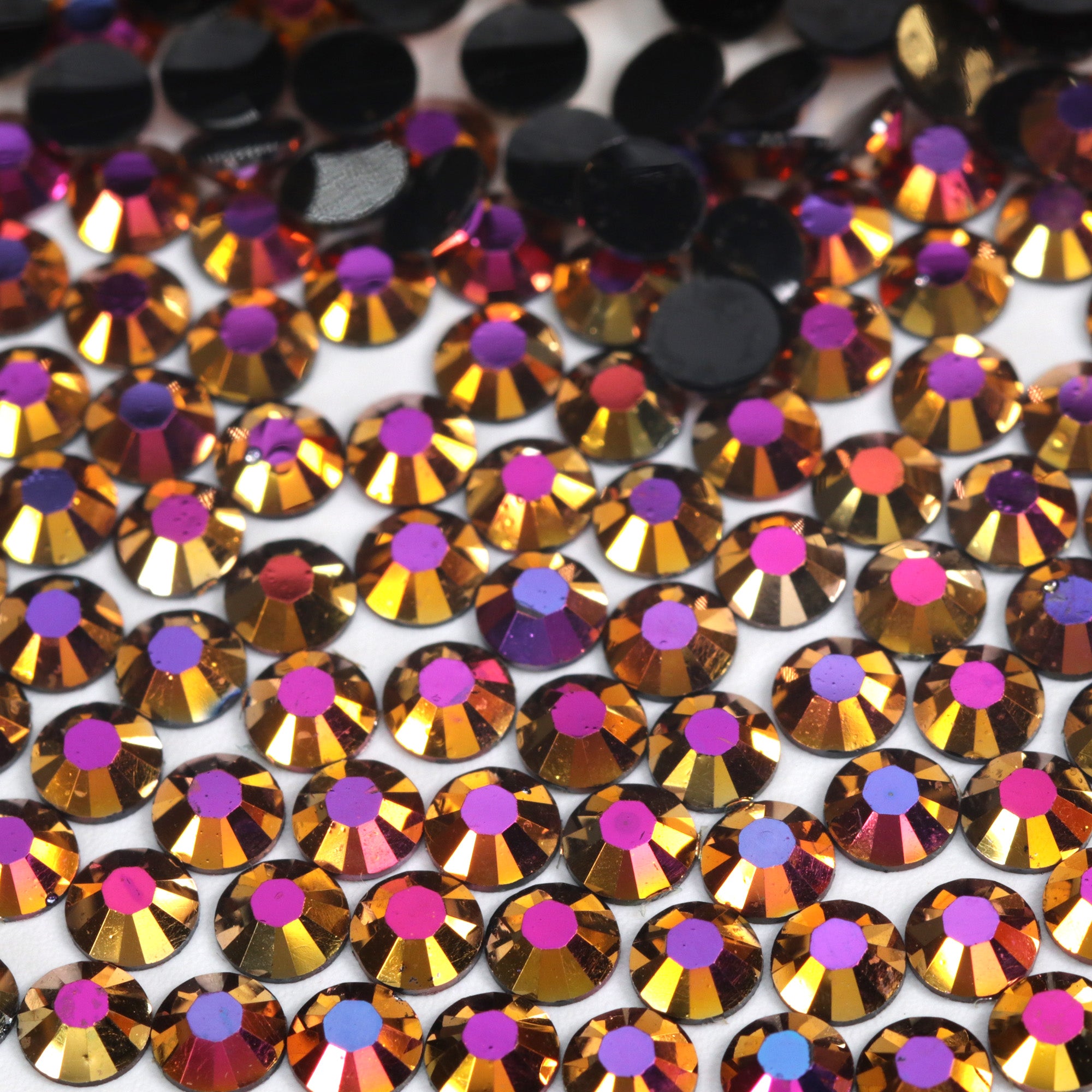 A16 Black Gold Magenta Flat Back AB Iridescent Rhinestone Face Gems in 2-6mm or mixed sizes