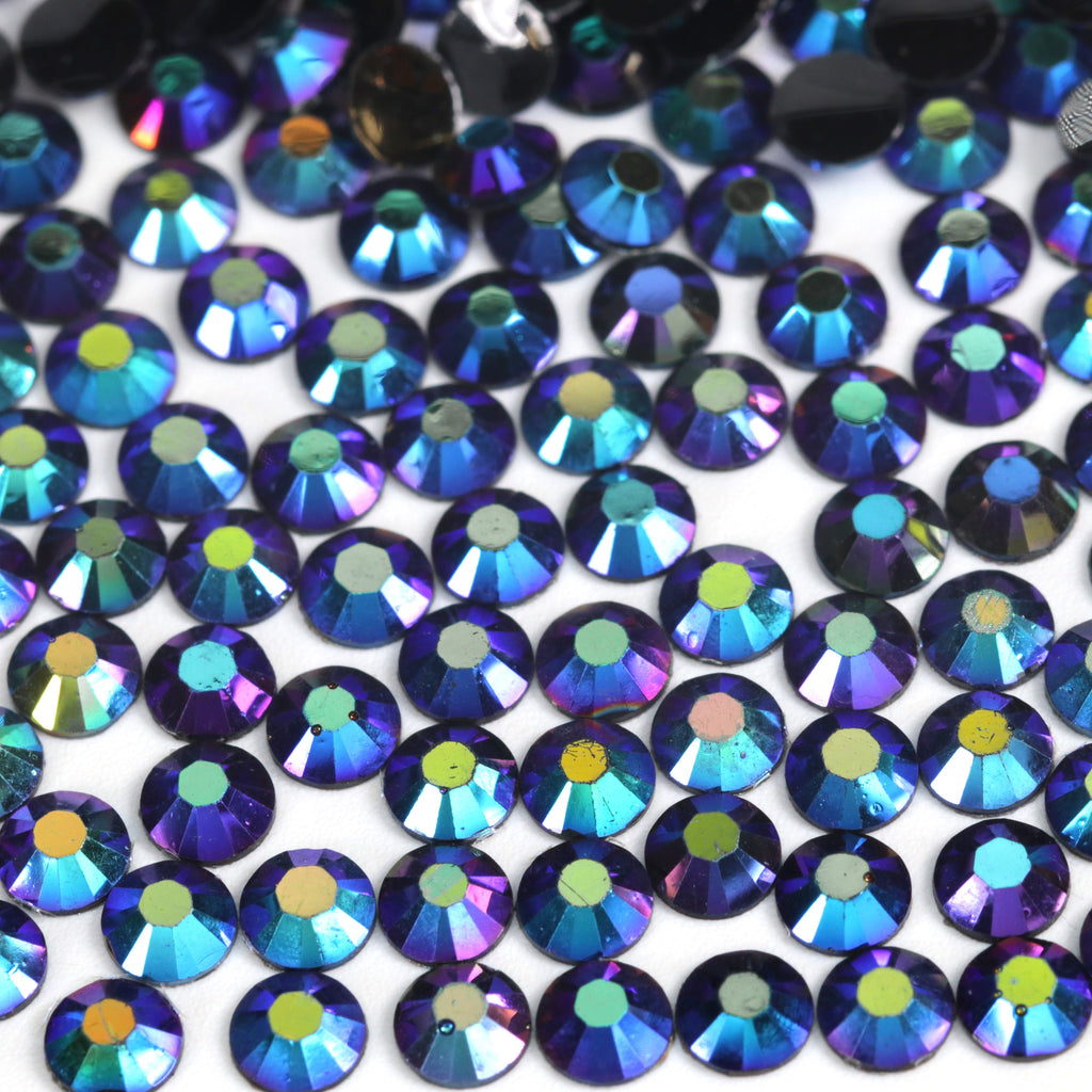 A17 Black Blue Purple Flat Back AB Iridescent Rhinestone Face Gems in 2-6mm