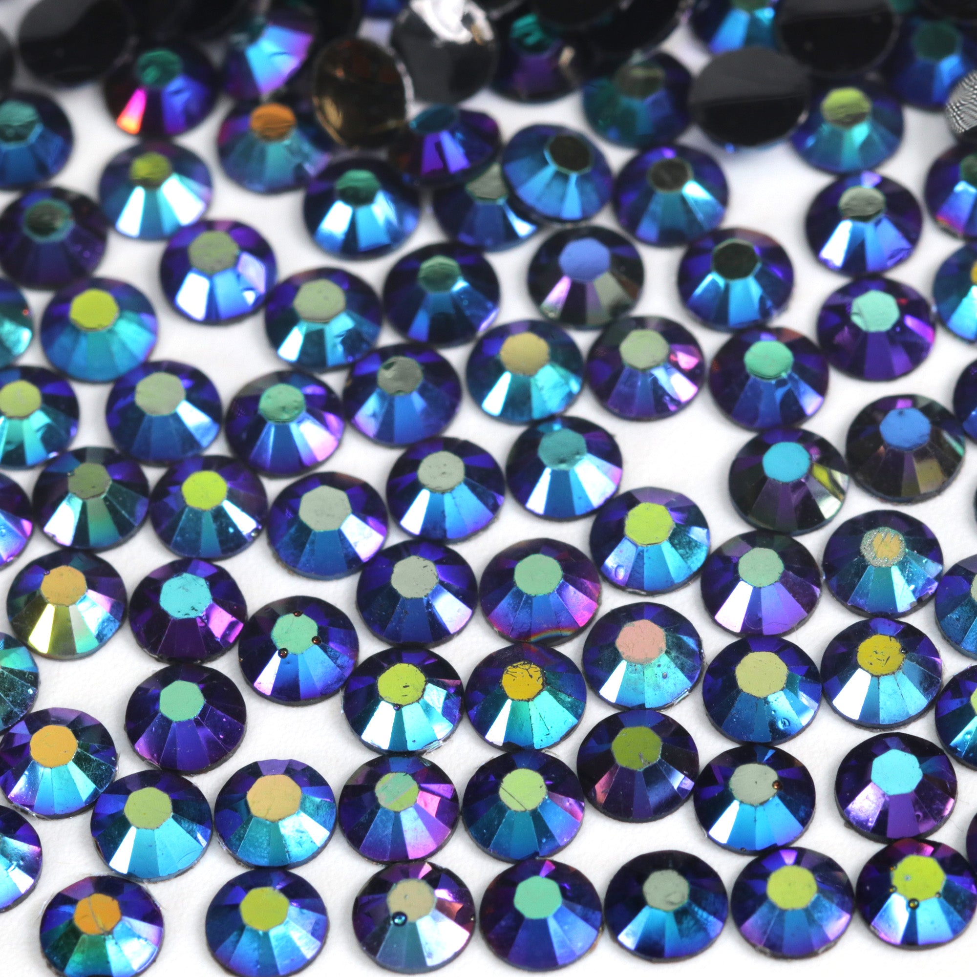 A17 Black Blue Purple Flat Back AB Iridescent Rhinestone Face Gems in 2-6mm