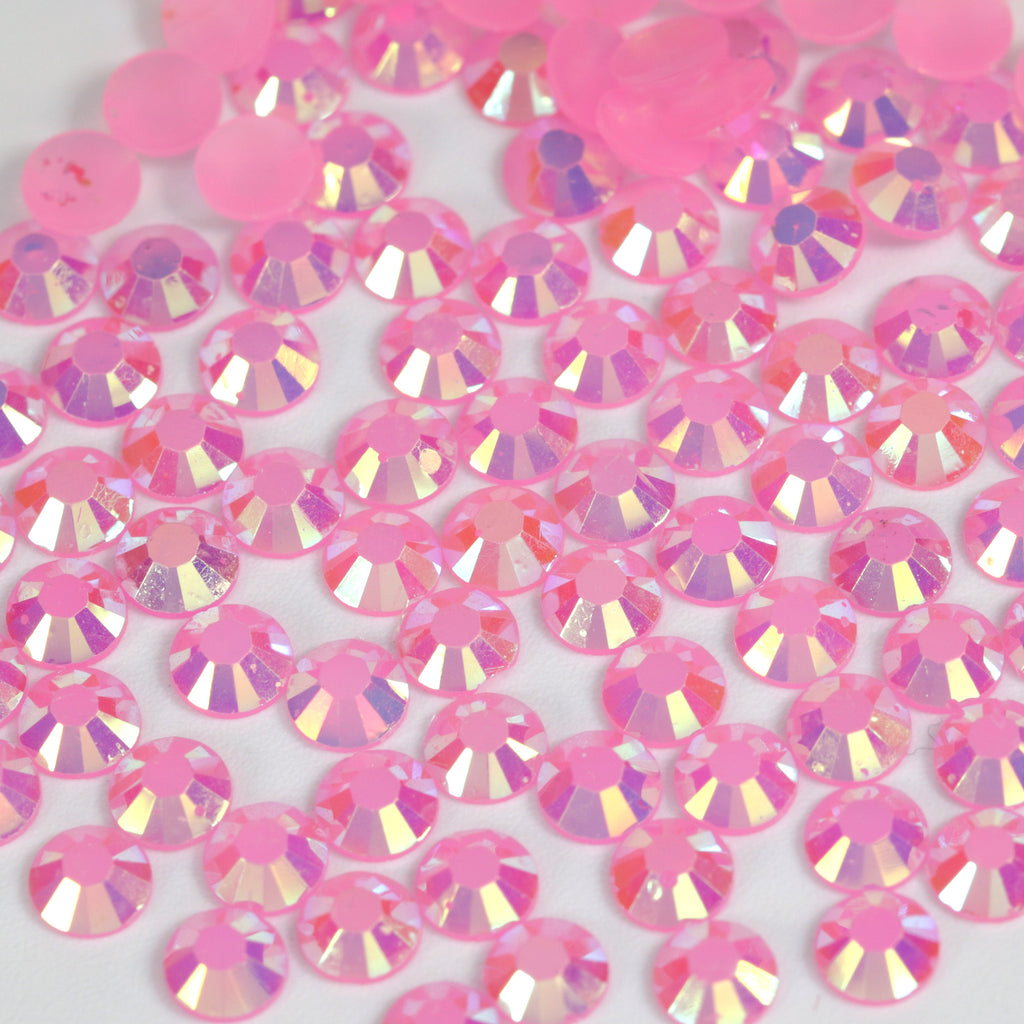 A21 Pink Flat Back AB Iridescent Rhinestone Face Gems in 2-6mm