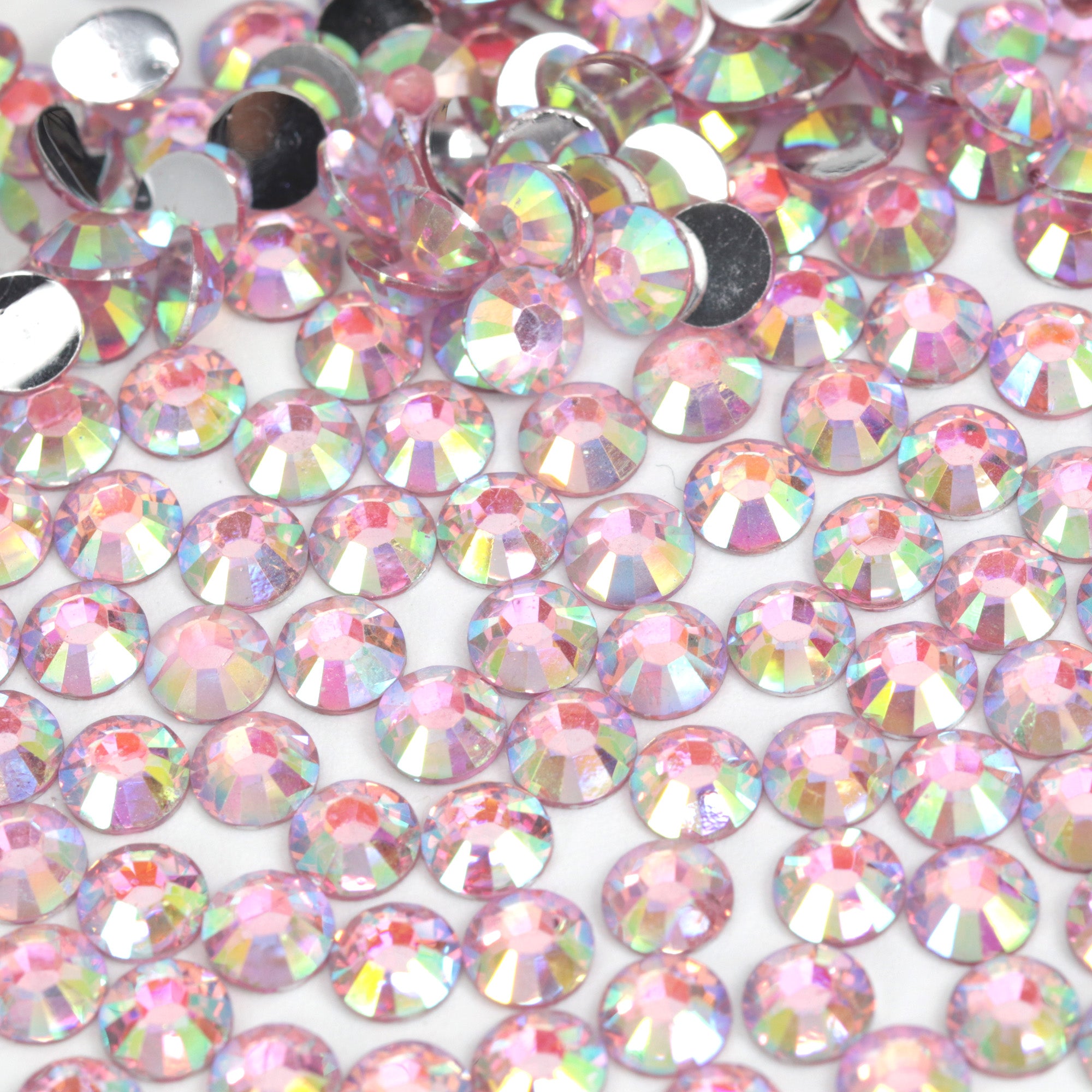 A25 Foiled Pink Flat Back AB Iridescent Rhinestone Face Gems in 2-6mm