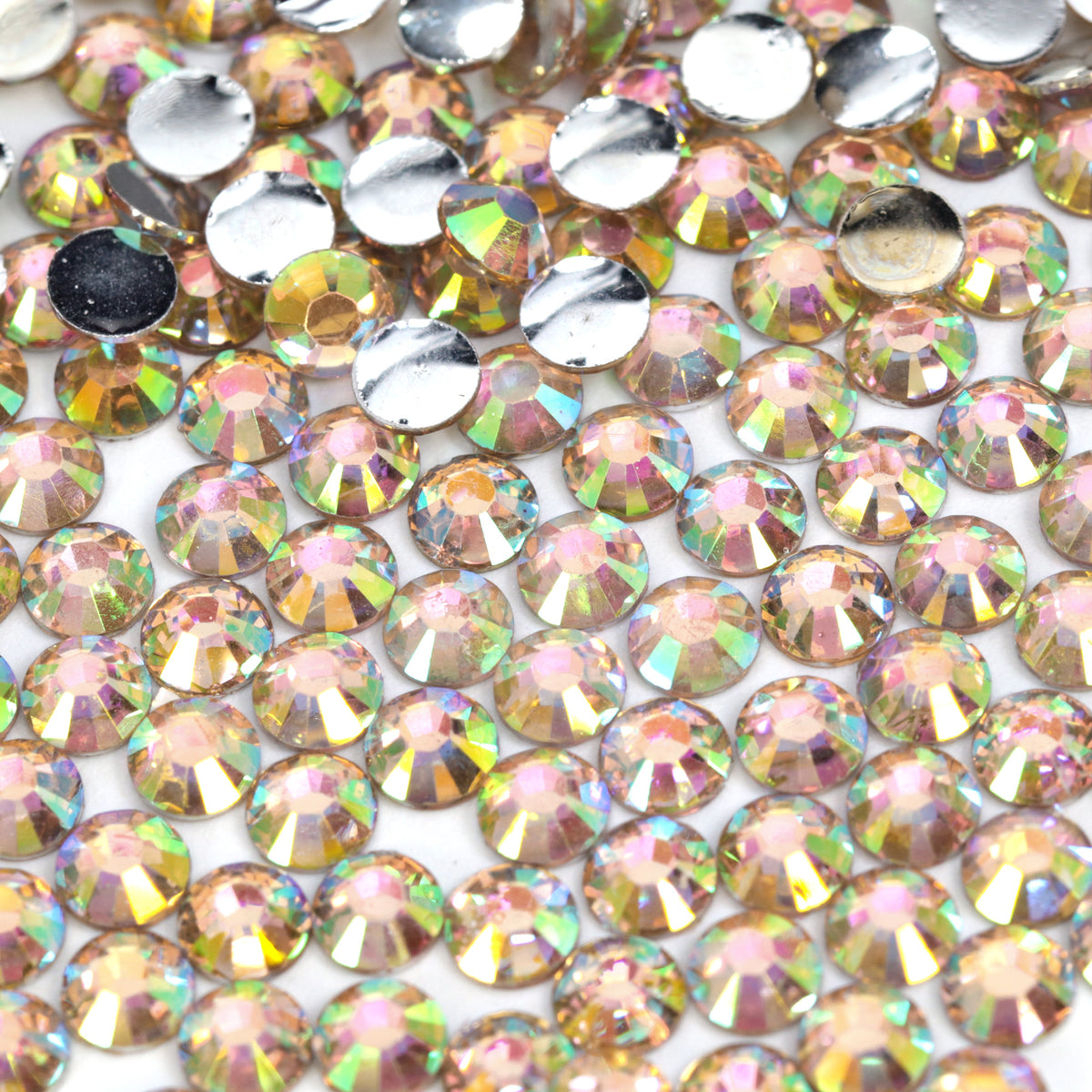 A26 Foiled Champagne Flat Back AB Iridescent Rhinestone Face Gems in 2-6mm