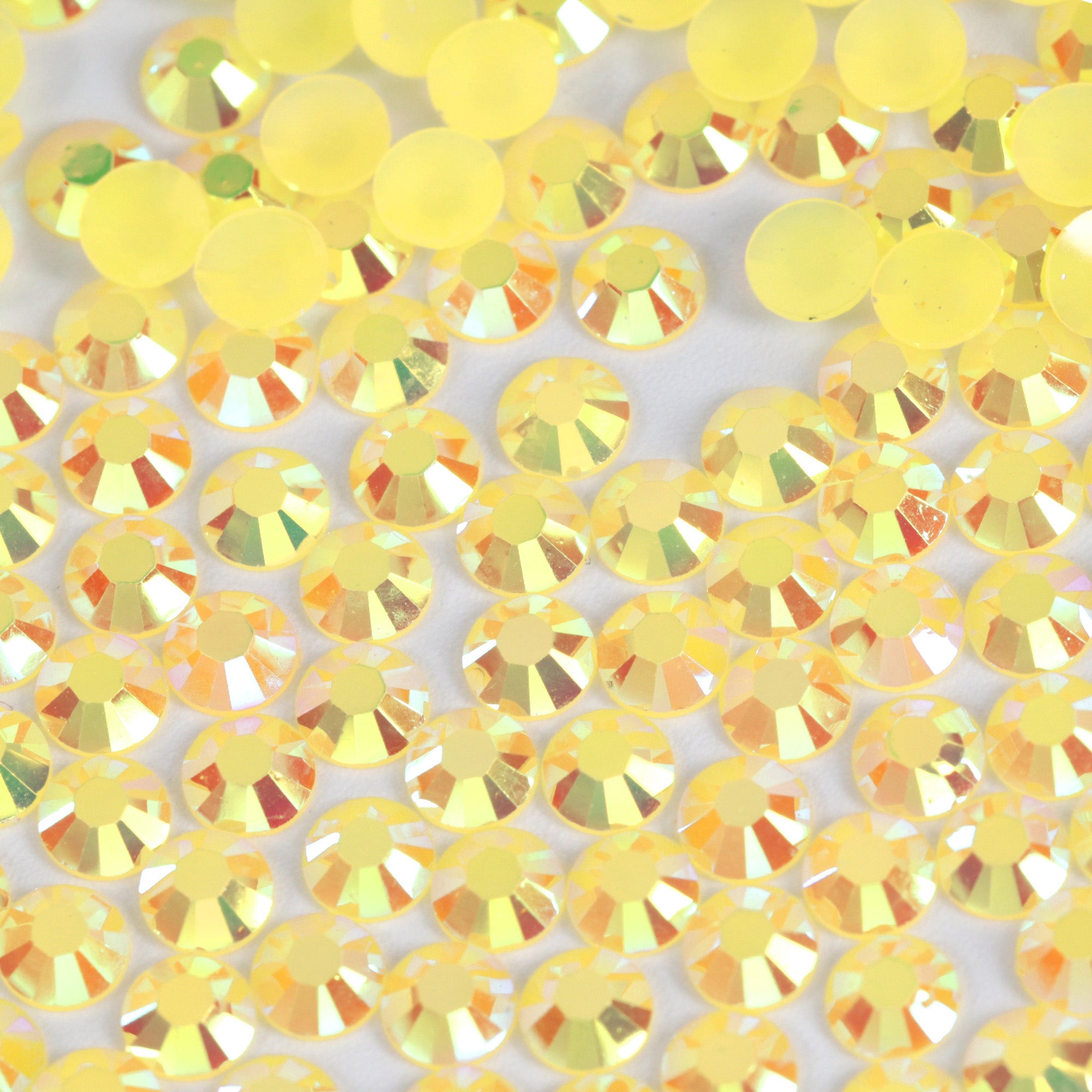 A4 Lemon Flat Back AB Iridescent Rhinestone Face Gems in 2-6mm