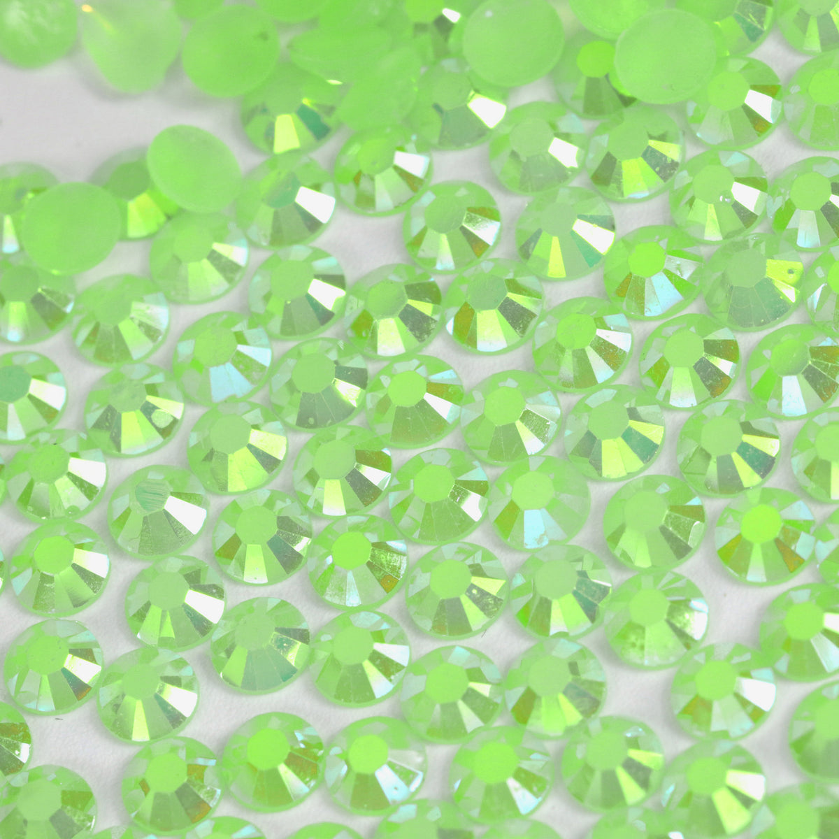A6 Light Green Flat Back AB Iridescent Rhinestone Face Gems in 2-6mm