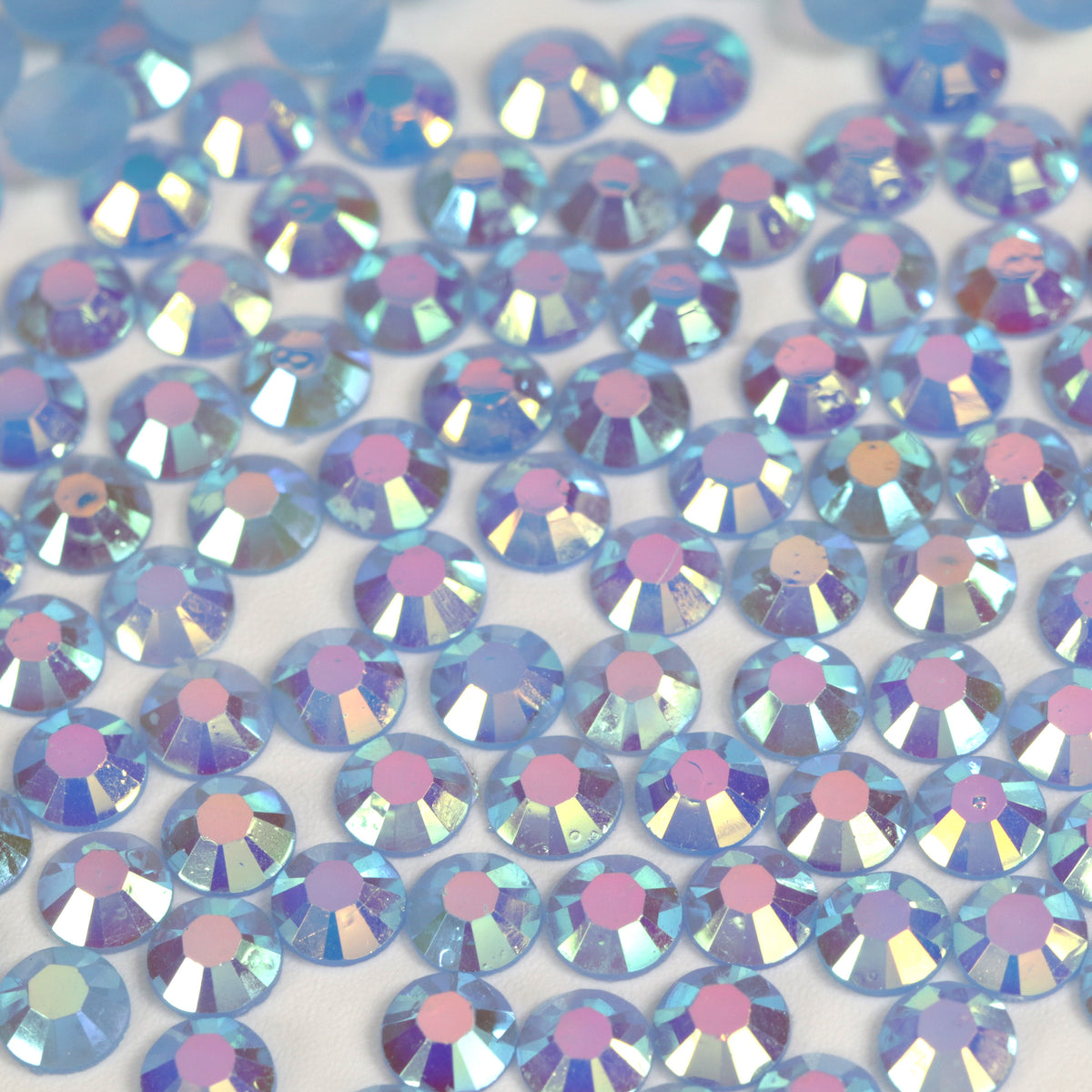 A7 Sky Blue Flat Back AB Iridescent Rhinestone Face Gems in 2-6mm