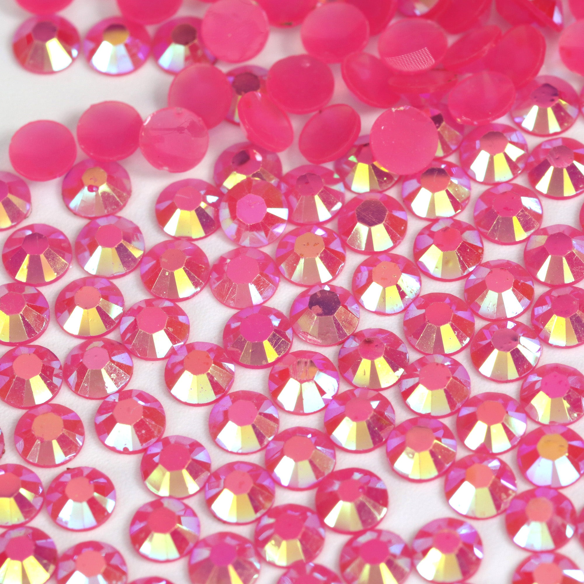 A8 Dark Pink - Flat Back AB Iridescent Rhinestone Face Gems in 2-4mm