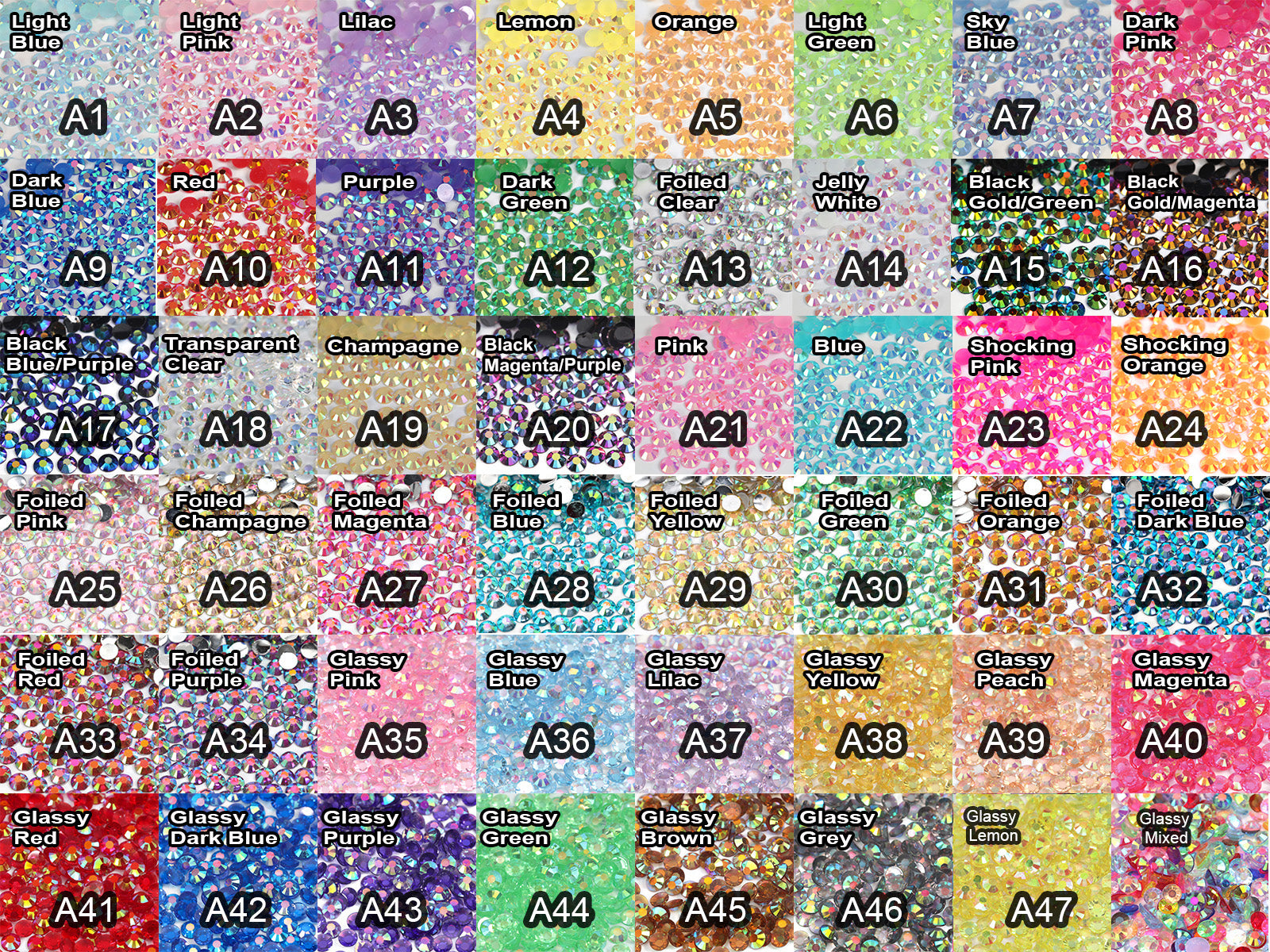 A13 AB Clear Glitz Flat Back AB Iridescent Rhinestone Face Gems in 2-6mm or mixed sizes