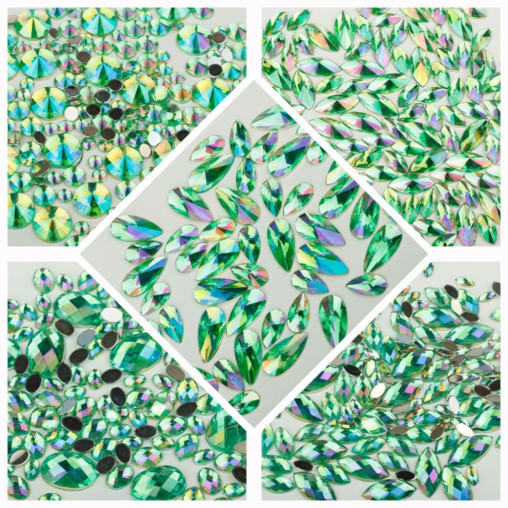 "Emerald" 10g Bag of Flat Back Face Gems in a Choice of Shapes