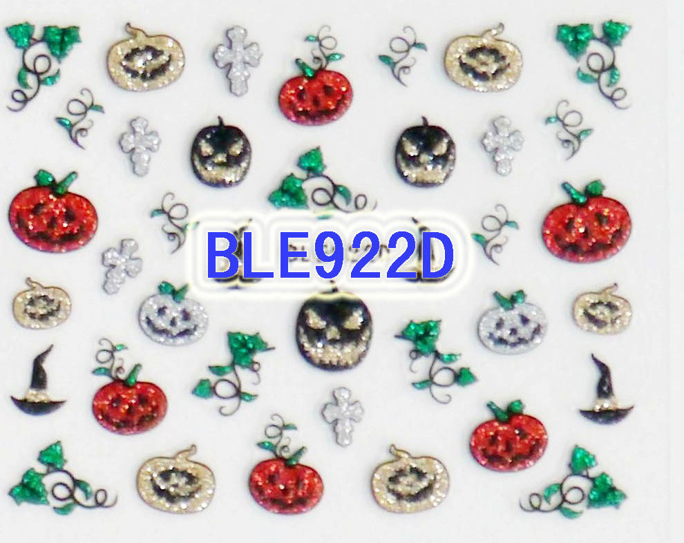 Halloween Gold Silver Black Red Glitter Pumpkin Cross 3D Nail Art Sticker Decals