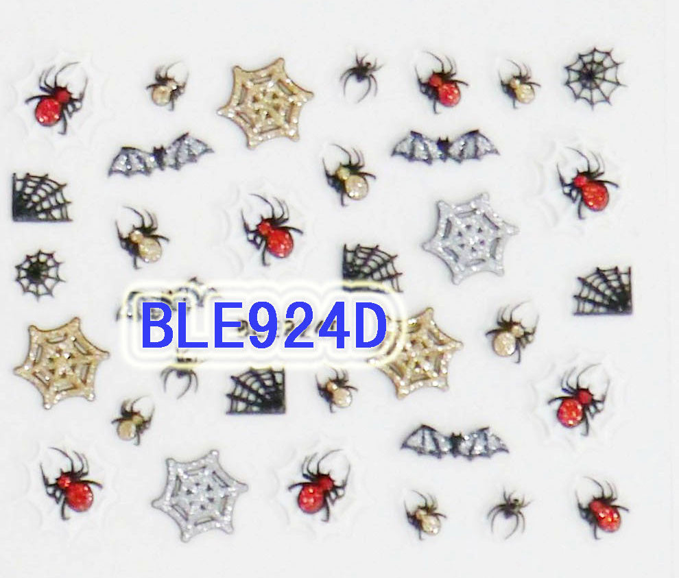 Halloween Gold Silver Red Glitter Spiders Webs Bats 3D Nail Art Sticker Decals
