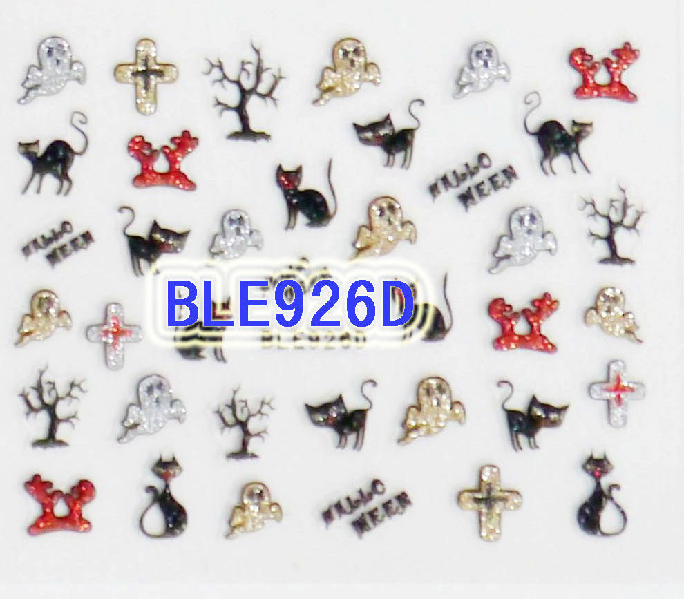 Halloween Glitter Cats Ghost Cross Tree Branch Hands 3D Nail Art Sticker Decals