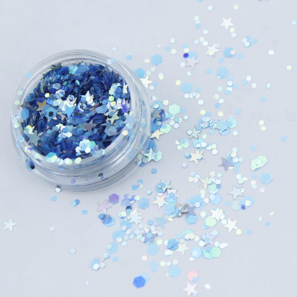 evol starlight express blue iridescent chunky face glitter mix