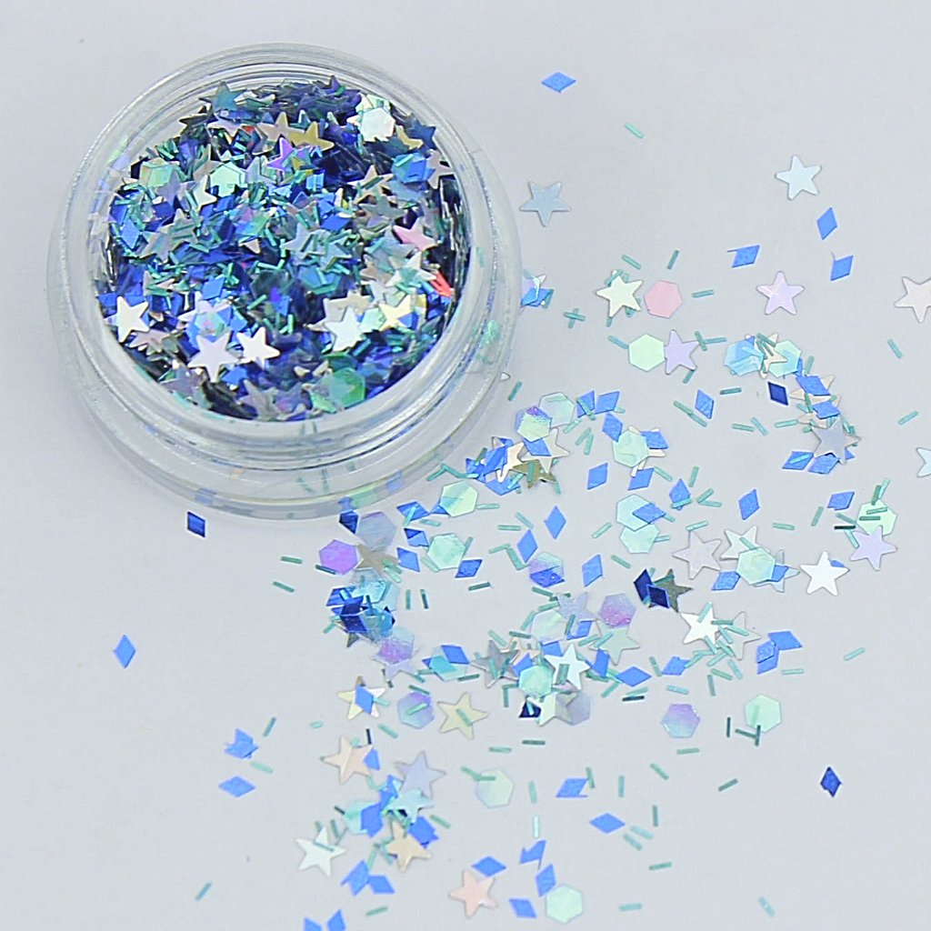 evol night garden starry glitter mix in blue and silver