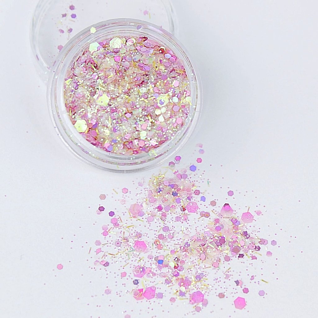 evol snow fairy shimmering iridescent pink chunky face glitter mix
