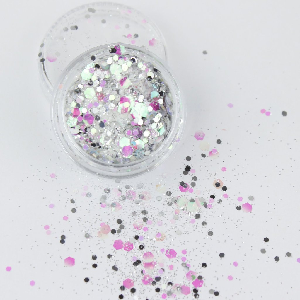 evol mirrorball white and silver chunky face glitter sparkles mix