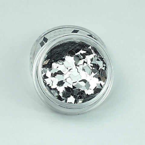 Metallic Silver Diamond Shape Face Glitter Size 1mm - 3mm