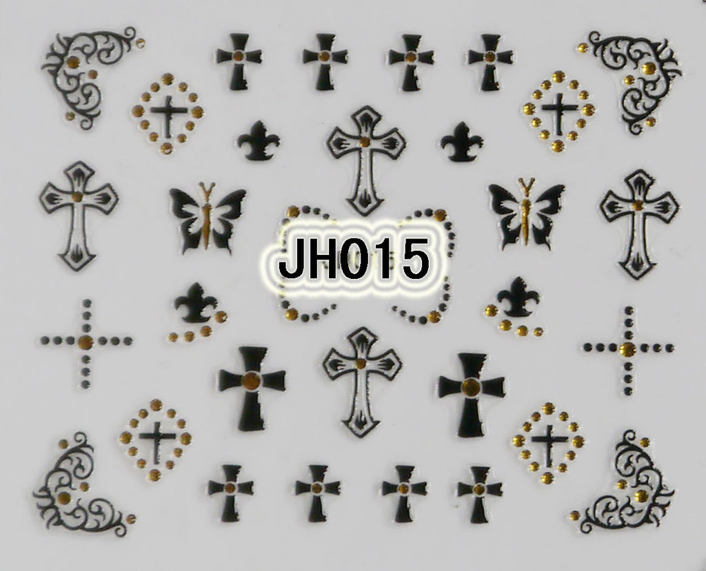 Halloween Black Crosses Gold Rhinestons 3D Nail Arts Stickers Decals Decorations