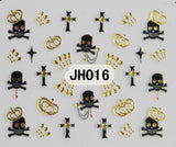 Halloween Black Skull Cross Gold Rhinestons Crowns 3D Nail Arts Stickers Decals