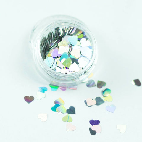evol holographic silver hearts festival glitter pots