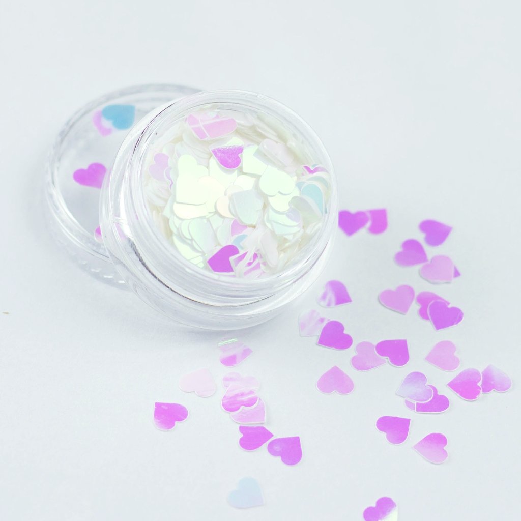 evol white opaque iridescent hearts cosmetic glitter pot